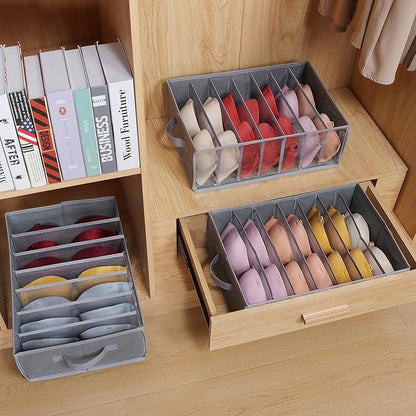 Zilink Upgraded Underwear Drawer Organizer with Support Board, Clear Drawer, 7 Grids Divider, Sock Organizer for Closet, Nursery, Baby Clothes, Bra, Sock, Tie - 3 Pack