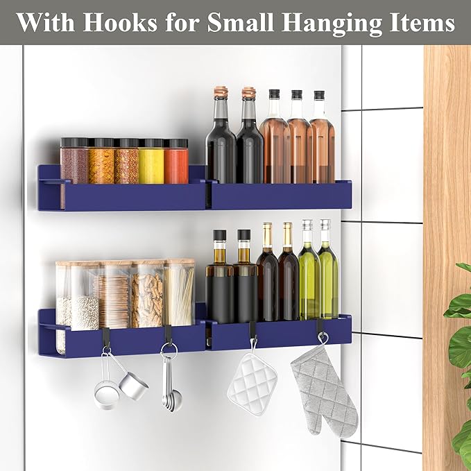 HuggieGems 4 Pack Magnetic Spice Rack Organizer for Refrigerator and Oven, Dark Blue Fridge Organizers and Storage for Kitchen