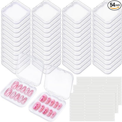 AceOrbit Press on Nail Boxes with 180 Pcs Adhesive Double Sided Tape Acrylic Press on Nail Packaging Cases Transparent Storage Case Organizer for Display Art Salon Supplies(White,48 Pcs)