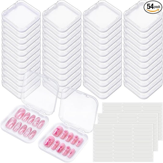 AceOrbit Press on Nail Boxes with 180 Pcs Adhesive Double Sided Tape Acrylic Press on Nail Packaging Cases Transparent Storage Case Organizer for Display Art Salon Supplies(White,48 Pcs)