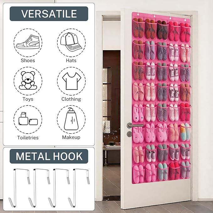 40-Pocket Over the Door Shoe Organizer - Large Mesh Pocket Hanging Shoe Organizer,Behind the Door Shoes Storage Holder Hanger