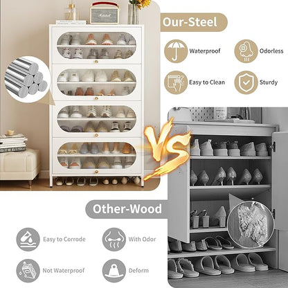 Foreate 8-Tier Tall Shoe Storage Cabinet with 4 Flip-Up Doors & Removable Shelves, 54” Metal Cabinet Shoe Rack Organizer for 24-32 Pair Shoes, Freestanding Modern Entryway Shoe Cabinet, PC Door