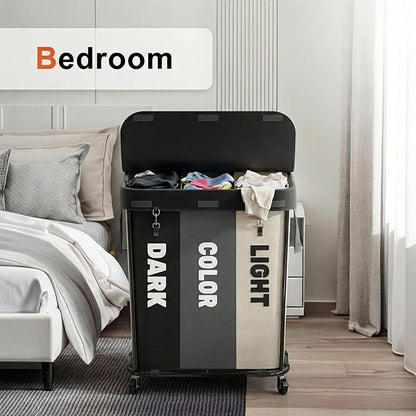 Laundry Sorter with Wheels 240L Rolling Laundry Cart,3 Compartment Designed Removable Laundry Bag for Daily Use in Bathrooms and Laundry Rooms (Black, 240L)