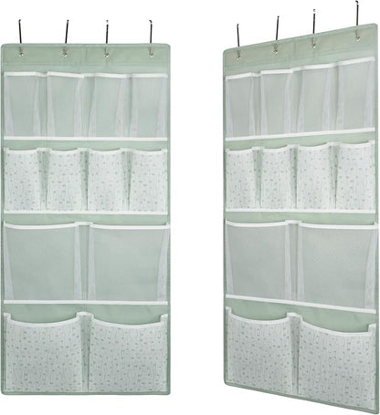 2 Pack- 12 Pocket Over Door Hanging Storage Organizer with 4 Kinds Pouch,Back of Closet Hanging Shelf Storage Organization for Sock,Hat,Underwear,Behind Door Caddy in Bedroom,Bathroom,Entrance,Dorm,RV