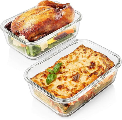 Razab 4 PC 1860ml / 63 Oz / 8 Cups Large Glass Food Storage Containers with Lids - Glass Meal Prep Containers for Roasting & Storing Leftover, Lunch Container with Lids, Microwave & Oven Safe