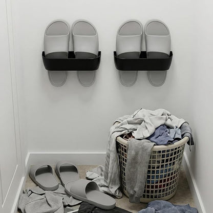 Wall Mounted Shoe Rack 2-Pack with Sticky Strips, Durable Plastic Shoe Holder & Organizer for Door/Wall, Hanging Shoe Hanger for RV, Closet & Home (Black)