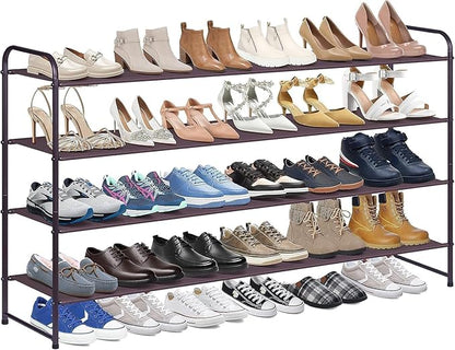 KIMBORA 4 Tier Long Shoe Rack for Closet, Wide Shoe Storage Organizer Stackable Sneaker Shelf for Floor, Bedroom 30 Pairs (Bronze)