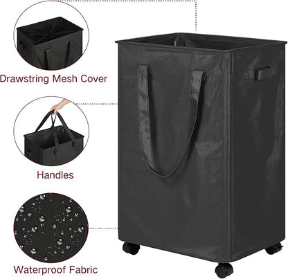 efluky Slim Laundry Hamper with Wheels, Rolling Laundry Basket for Clothes, Small Laundry Basket for Bedroom, Dorm and Laundry Room, 90L (19.8 Gallons) Black