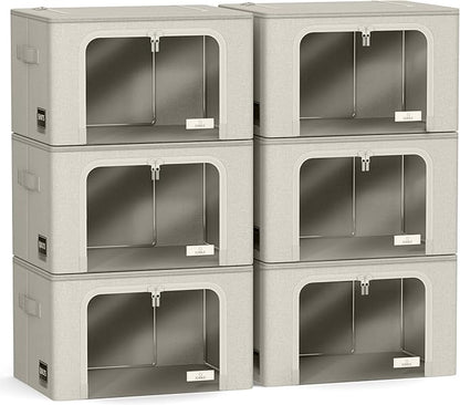 Sorbus Storage Bins with Metal Frame - Stackable & Foldable Clothes Organizer Bags - Oxford Fabric Storage Containers with Large Clear Window & Carry Handles Organization for Bedding Linen & Clothing