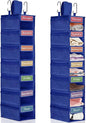 2 Pack 7 Shelf Weekly Clothes Organizer Hanging Closet for Kids with Side Pockets Weekday Shoes Rack Weekly Clothes Organizers Monday Through Weekend Foldable Storage Shelves (Dark Blue)