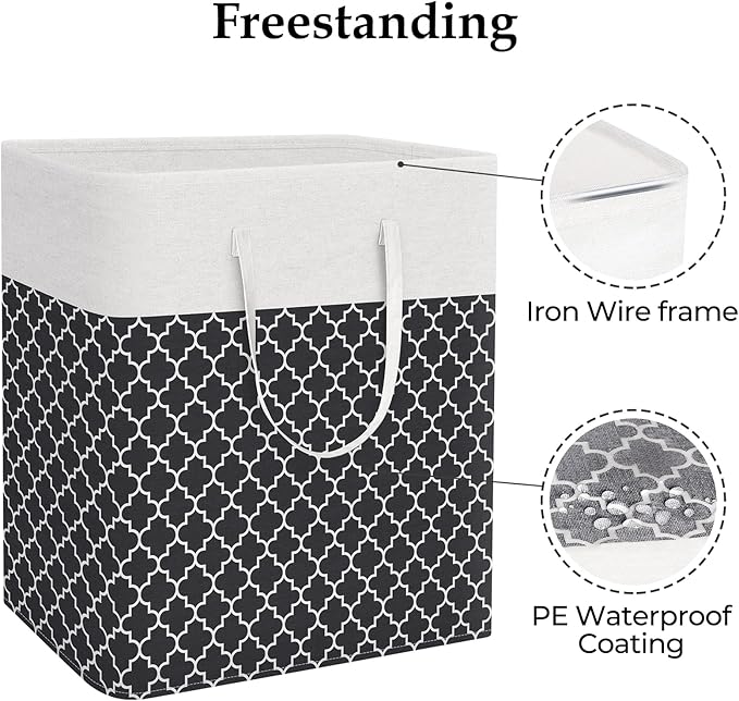 StorageRight Laundry Basket Hamper Large Collapsible Laundry Hamper with Easy Carry Handles，Freestanding Clothes Hampers for Laundry, Bedroom, Dorm, Clothes, Towels, 100L, Clover Black