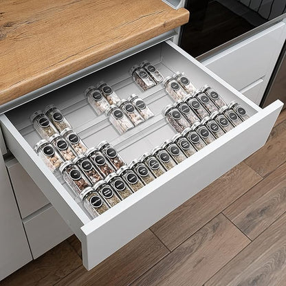 Mulush Acrylic Spice Rack Tray - Spice Drawer Organizer for Kitchen Cabinets Storage and Organization (Jars Not Included)
