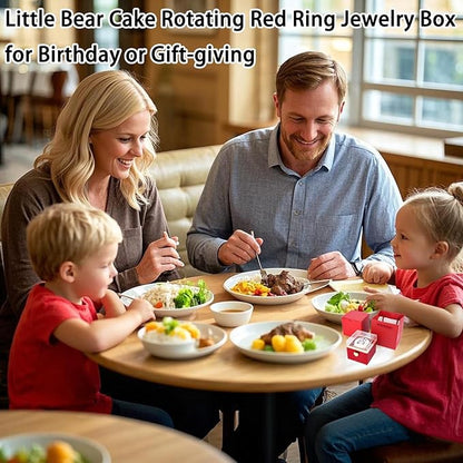 Little Bear Cake Rotating JewelryBox for Proposal - Rotating Ring Box Engagement Ring Box, Surprise Box Ring Bearer Box, necklace box for Birthday,Necklace Holder with Fabric Interior (red)