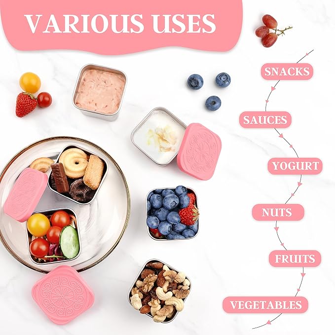 Qukaka Stainless Steel Snack Containers for Kids,7.2oz Easy Open Leak Proof Reusable Snack Box Container with Lids,Small Lunch Containers for Meal Prep,School,Picnic and Travel-3Pack