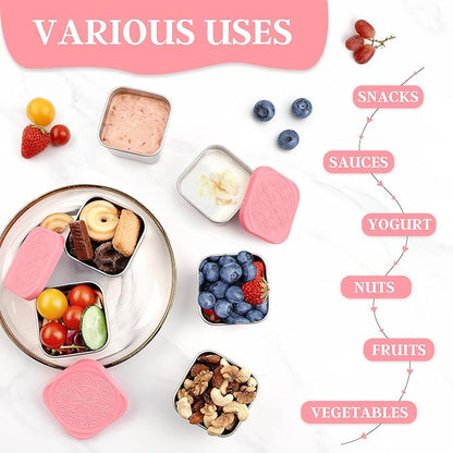 Qukaka Stainless Steel Snack Containers for Kids,7.2oz Easy Open Leak Proof Reusable Snack Box Container with Lids,Small Lunch Containers for Meal Prep,School,Picnic and Travel-3Pack