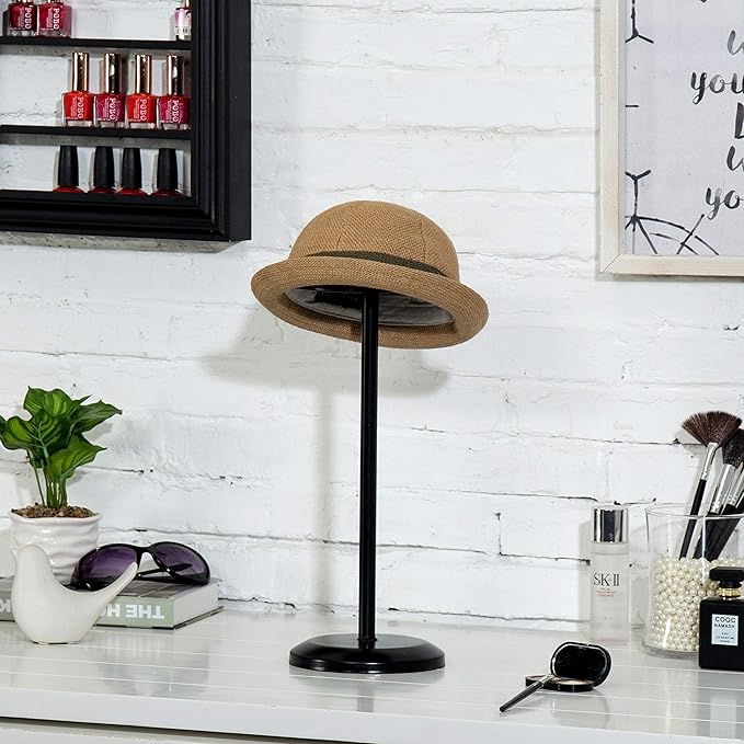 MyGift 2 Pcs Hat Stand with Adjustable Height, Cowboy Hat Rack Holder, Freestanding Baseball Cap Display, Wig Helmet Fedora Organizer, Black Metal Dome Shape