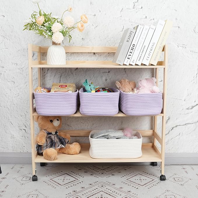 XUANGUO Small Woven Storage Baskets 13“X9”X5“ Decorative Rope Bins for Organizing Shelves, Closets, and Toys, Empty Gift Baskets, Cute Organizer Basket for Home and Office (purple, Large)