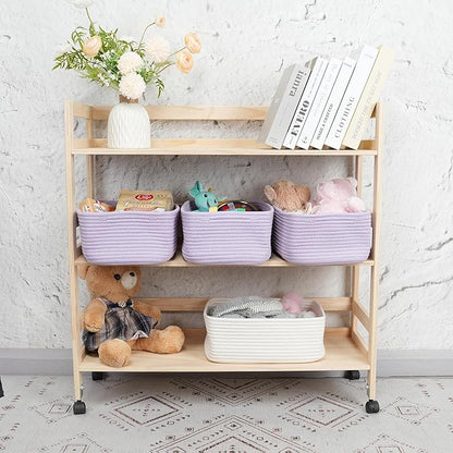 XUANGUO Small Woven Storage Baskets 13“X9”X5“ Decorative Rope Bins for Organizing Shelves, Closets, and Toys, Empty Gift Baskets, Cute Organizer Basket for Home and Office (purple, Large)