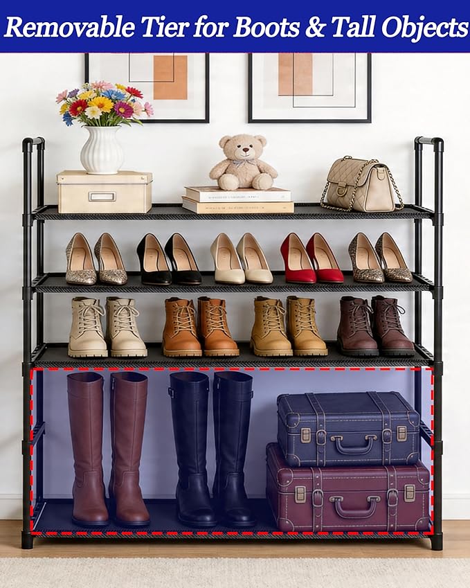 Large Capacity Space-Saving Shoe Rack, 5-Tier Detachable Shoe Storage Organizer Holds 20-25 Pairs, Waterproof Non Woven Fabric Corner Rack for Entryway, Closet, Hallway, Garage