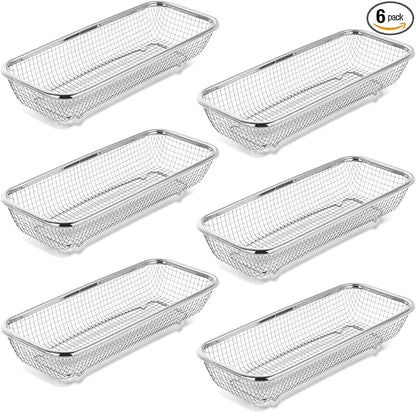 Buyer Star Stainless Steel Cutlery Drawer Organizer Pack of 6, Silver Mesh Storage Baskets with 4 Triangle Racks, Stackable Utensil Holder for Holding Flatware Kitchen Utensil