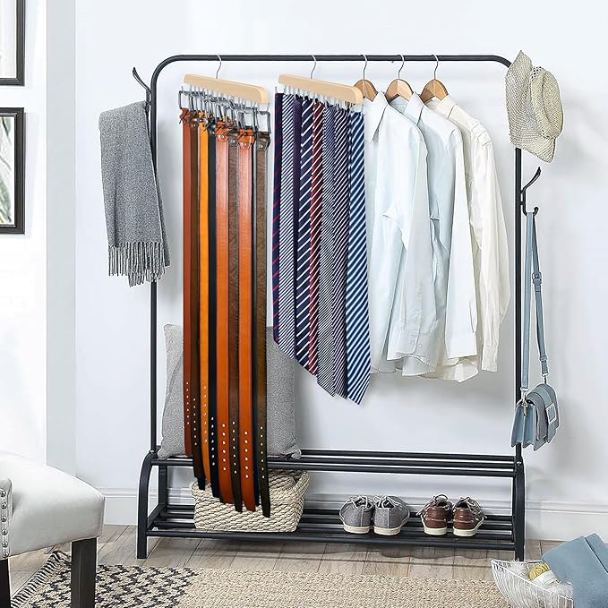 Belt Hanger for Closet Max 42 Belts, Sturdy Wood Belts Rack Closet Accessories with 14 Hooks Belt Organizer for Men Organizers and Storage -Wood 1 Pack