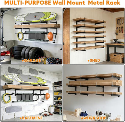 Lumber Storage Rack Wall Mount - Wood Storage Racks Heavy Duty Metal Shelf Wall Mount Wood Organizer Racks for Shed, Workshop, Garage, Basement, Wall Storage Racks - Indoor & Outdoor Use, 690 LBS Load