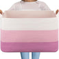 OIAHOMY Extra Large Blanket Basket, 95L Cotton Rope Woven Laundry Basket, Toy Bin for Baby Room, Container for Blanket Storage in Living Room, 24''×17''×14'', Gradient Pink