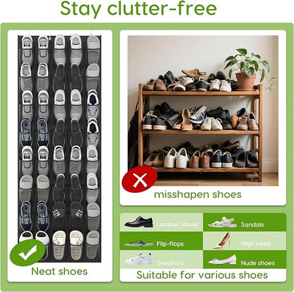Over the Door Shoe Organizer with 40 Large Breathable Mesh Pockets, Space Saving Shoe Holder, Hanging Shoe Rack for Entryway Bedroom Closet Storage (Black, 80 Pockets)