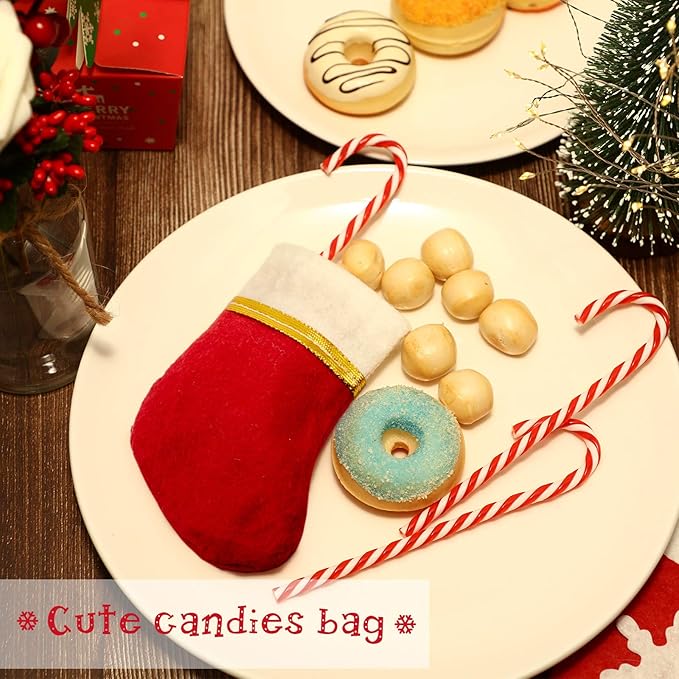 Patelai 30 Pcs Mini Stockings Christmas Bulk Dinner Table Decorations Mini Socks Silverware Holders Knife Spoon Fork Storage for Christmas Table Party Decor(Novel Style)