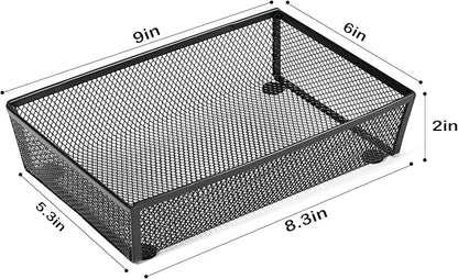 BYCY Silverware Drawer Organizer, Mesh Utensil Organizer for Kitchen Storage, Black Steel Metal Mesh Tray for Flatware Fork Spoon Knife (9x6-4P-Black)