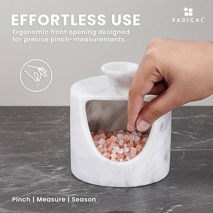 Radicaln Marble Salt Cellar 4.5" Inch White Handmade Salt Jar & Table Salt Storage For Kitchen Countertop, Ideal Pig Salt Container, Salts Dish & Sugar Bowl For Table