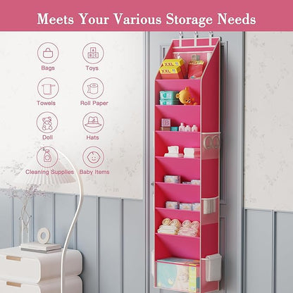 Criusia Shoe Storage, Over the Door Shoe Organizer, Hanging Closet Shoe Storage with Large Deep Pockets, Fits 16–24 Pairs of Sneakers, Sandals, Boots, Pink