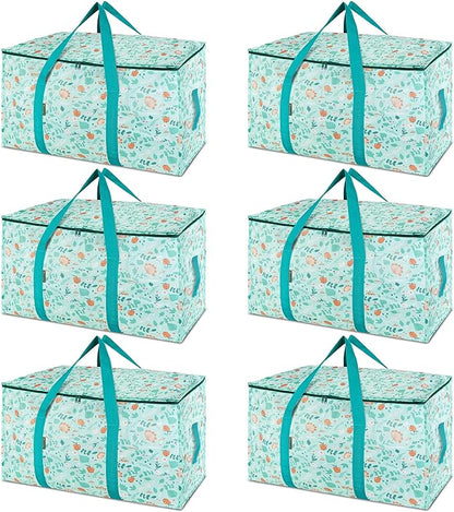 BALEINE 6-Pack Oversized Moving Bags with Reinforced Handles, Heavy-Duty Storage Tote for Clothes, Moving Supplies (Spring Stroll, 6-Pack)