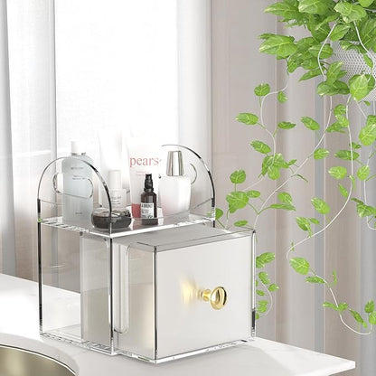 Acrylic Disposable Face Towel Storage Box Compatible with Clean Skin Club Clean Towels XL, Face Towel Holder with Drawer for Bathroom, Makeup Organizer for Vanity Table (Excluding Facial Towels)