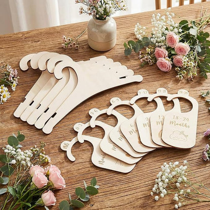 7 PCS Wooden Baby Hangers Set Wood Newborn Hanger with 7 PCS Baby Closet Dividers 9 Inch Non-Slip Coat Hangers Cute Toddler Kids Clothes Hanger for Kids Clothes Coats Suits Pants Jackets
