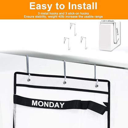 Weekly Kids Clothes Organizer Day of Week School, Over the Door Clothing Storage Organizer from Monday to Friday, Hanging Closet Organizer wtih 3 Metal hooks or Nursery, Bedroom