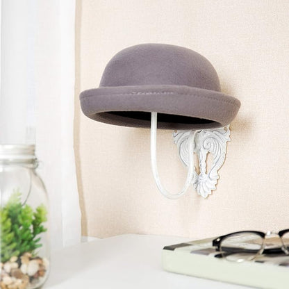 MyGift 2 Pcs Hat Display Wall Mount, Hat Holder, Cowboy Hat Rack for Wall, Baseball Cap Wig Helmet Organizer, White Metal