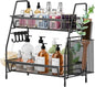VITVITI 2-Tier Bathroom Organizer Countertop, Metal Wire Mesh Bathroom Counter Organizer Storage with Basket Hooks, Vanity Tray Shelf, Kitchen Spice Rack, Small Black