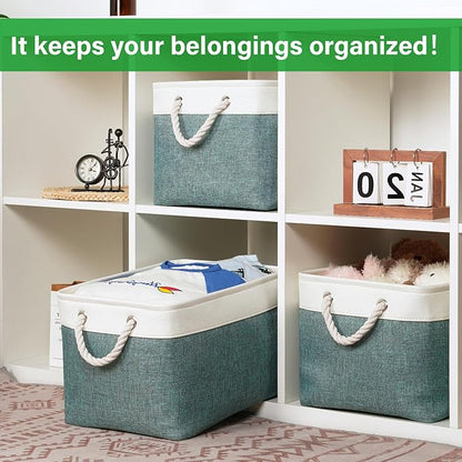 Bidtakay Fabric Storage Baskets for Shelves 3 Pack Large Storage Bins for Organizing Linen Collapsible Organizer for Closet-Deep Green