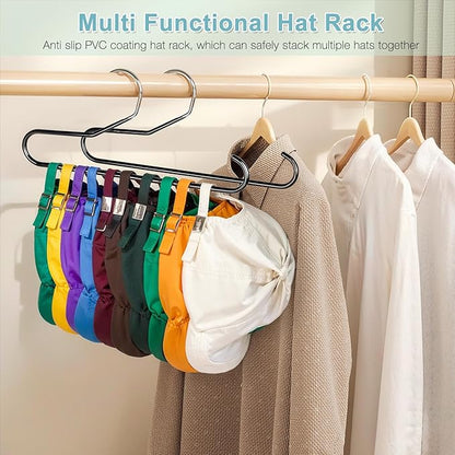 Hat Storage Organizer for Baseball Caps, Lomrsiul Non Slip PVC Coating Hat Rack Hangers for Closet Hat Holder Max 10 Hats Closet Organizers and Storage for Cap Purse Belt Tie Bra Black 4 Pack