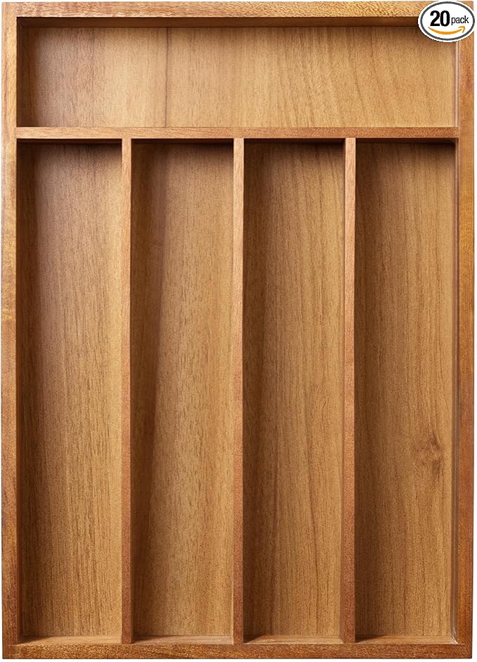 Greenual Acacia Wood Silverware Organizer 10 In Utensil Organizer Silverware Tray for Drawer Cutlery Flatware Organizer for Kitchen