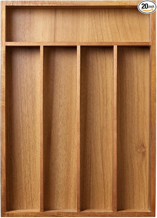 Greenual Acacia Wood Silverware Organizer 10 In Utensil Organizer Silverware Tray for Drawer Cutlery Flatware Organizer for Kitchen