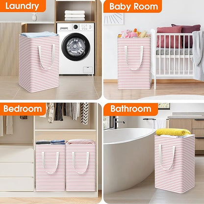 3 Pack Large Laundry Basket,Waterproof & Freestanding Laundry Hamper,Collapsible Clothes Hampers with Easy Carry Long & Reinforced Handles in Bathroom,College Dorm(75Lx3,Pink)