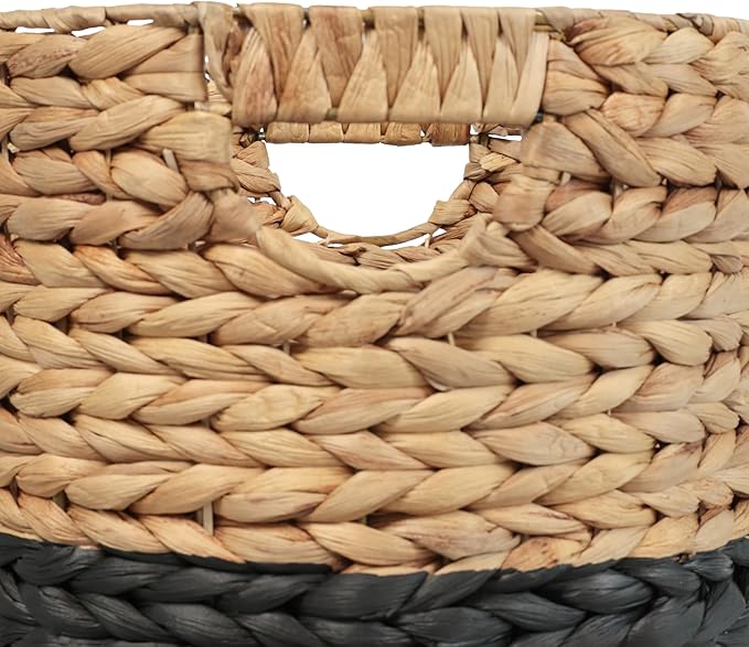 happimess BSK2011D-3SET Avery Bohemian Cottage Handwoven Hyacinth Cylinder Nesting Baskets with Handles, Natural/Black (Set of 3)