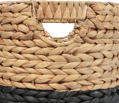 happimess BSK2011D-3SET Avery Bohemian Cottage Handwoven Hyacinth Cylinder Nesting Baskets with Handles, Natural/Black (Set of 3)