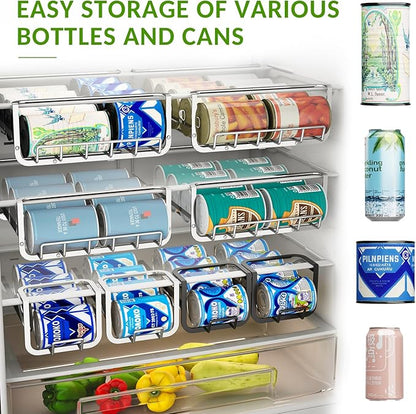 Refrigerator Hanging Soda Can Dispenser for Refrigerator Stainless Steel Double Row Fridge Drink Organizer Holds Up to 10 Cans of Soda Fits Fridges 15-23in Inner Depth