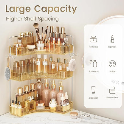 3 Tiers Bathroom Corner Organizer (Gold, 3-Tier)