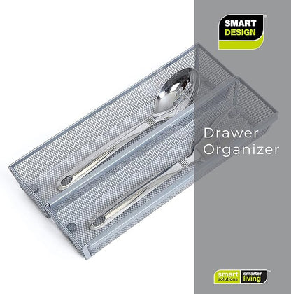 Smart Design Drawer Organizer - (12 x 3 Inch) - Steel Metal Mesh Tray - w/ Interlocking Arm Connection - Utensils, Silverware, Organization - Kitchen [Silver]
