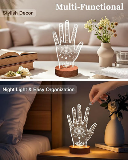Attivolife Evil Eye LED Ring Holder Stand - Hand-Shaped Acrylic Jewelry Organizer Rack Bracelet & Ring Display for Women Friends Bestie