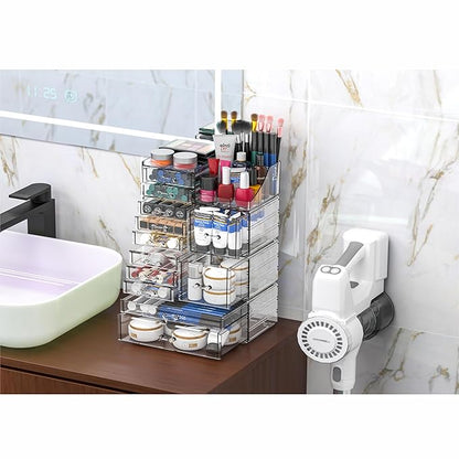 Acrylic Clear Make up Organizers And Storage for Vanity,Bathroom Skincare Organizer With 12 Drawer for Dresser,Plastic Desk Accessories Organization,Cosmetic Organizer Countertop for Beauty,Skin Care